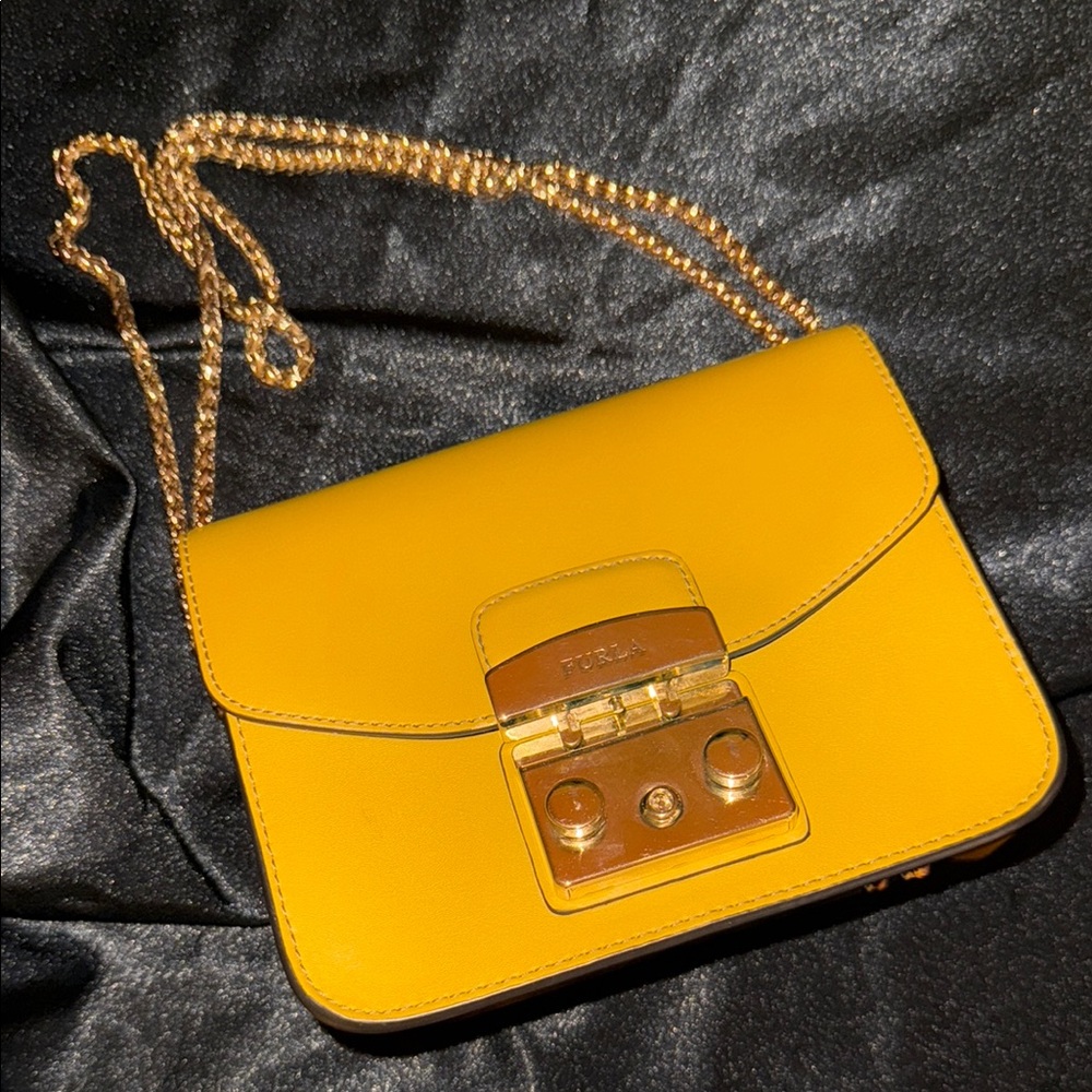 Furla Metropolis Yellow Crossbody Bag with Gold Chain